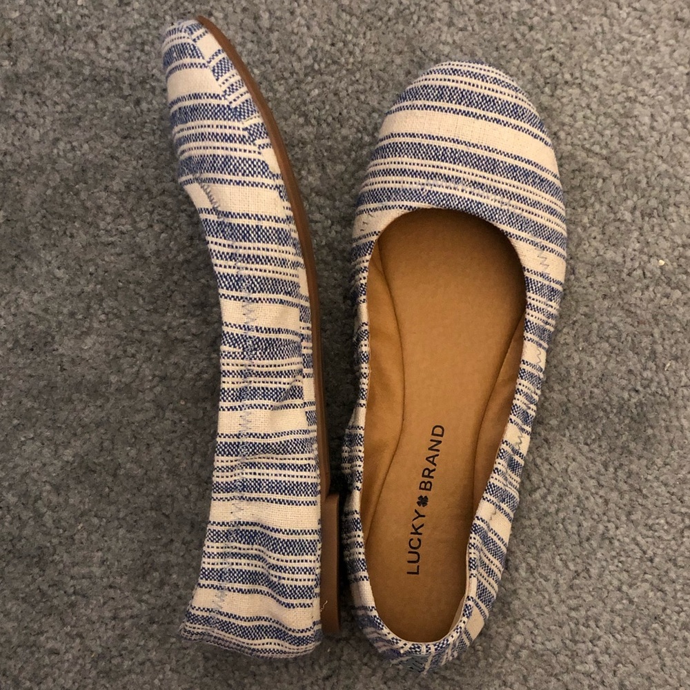 NWOT Lucky Brand Emmie Flats Blue Stripes - Picture 2 of 3